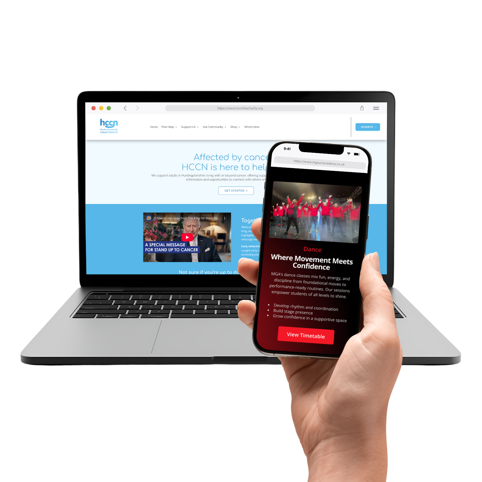 Hand holding smartphone displaying social media engagement icons, promoting digital growth for small businesses.