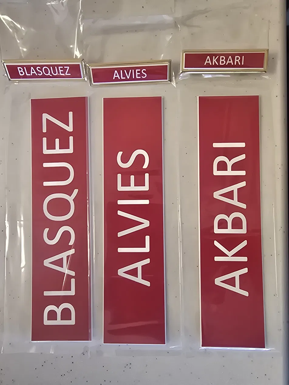 Engraved red name plates for Butte College Fire Academy — corporate name identification