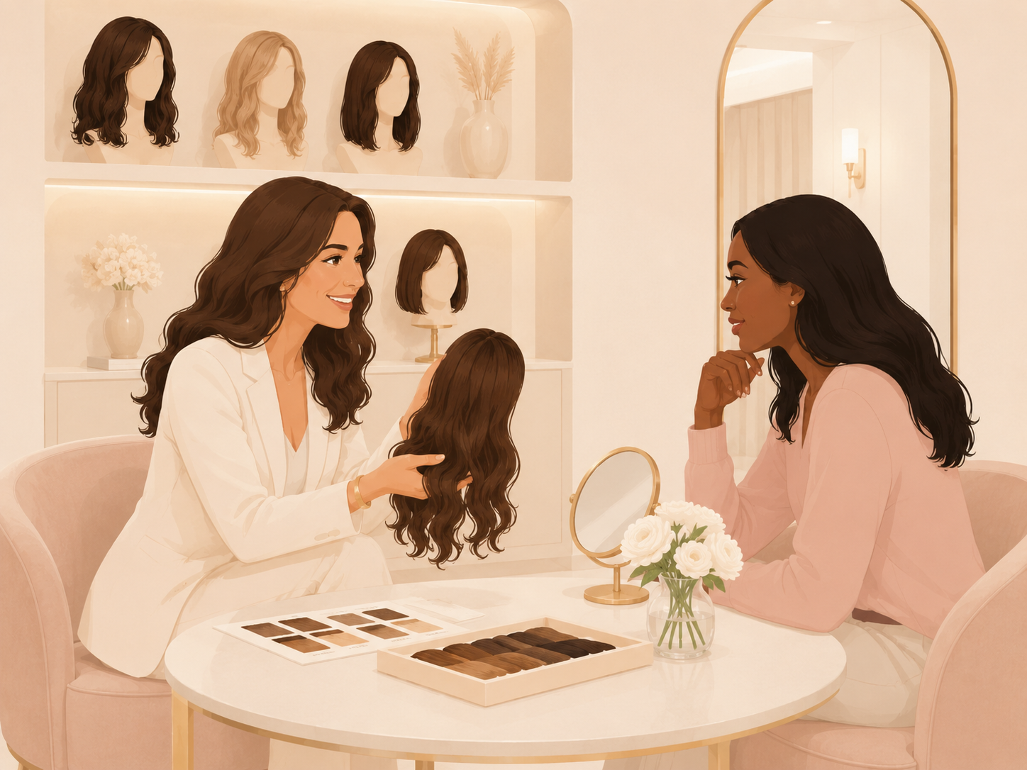 Wig specialist presenting selected options