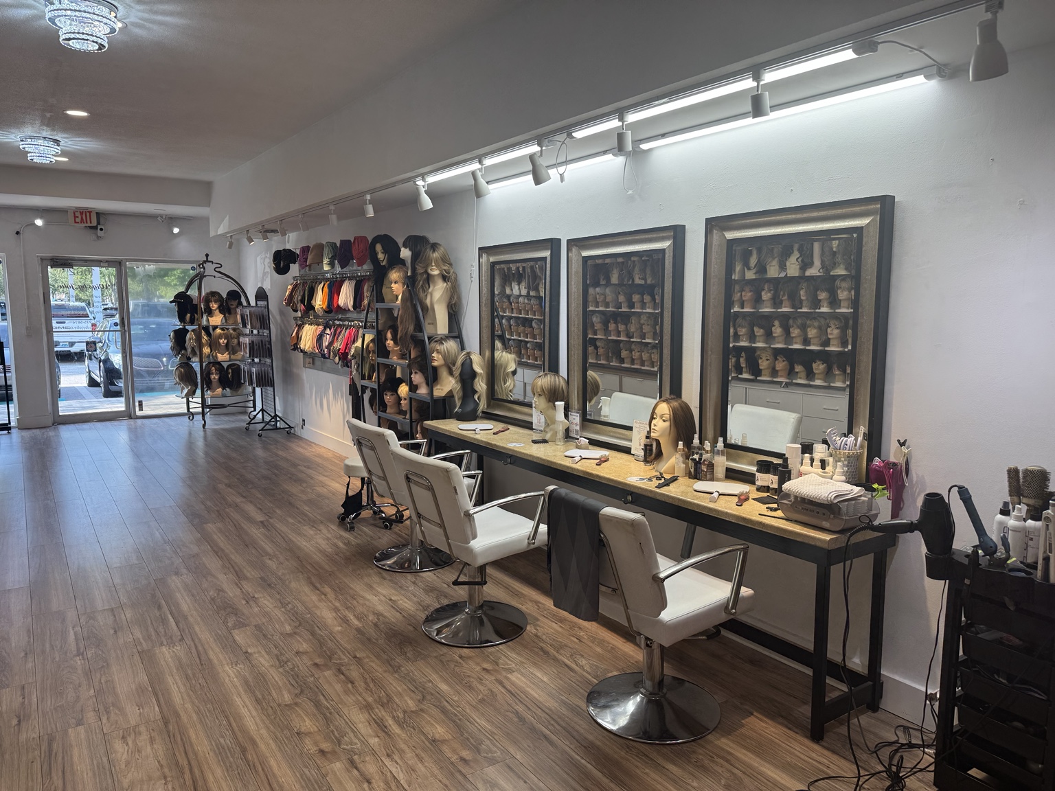 Hair products displayed inside Wigs by Jolie