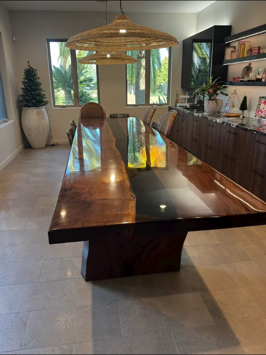 Live-edge epoxy river dining table