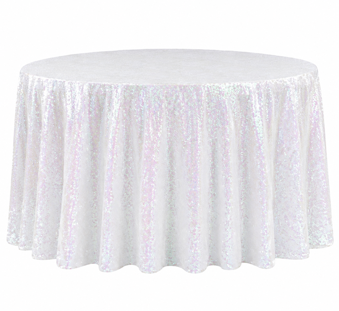 Glitz Sequins 120 Round Tablecloth Iridescent White