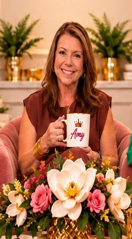 Amy holding her personalized mug