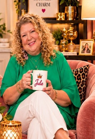 Julie holding her personalized mug