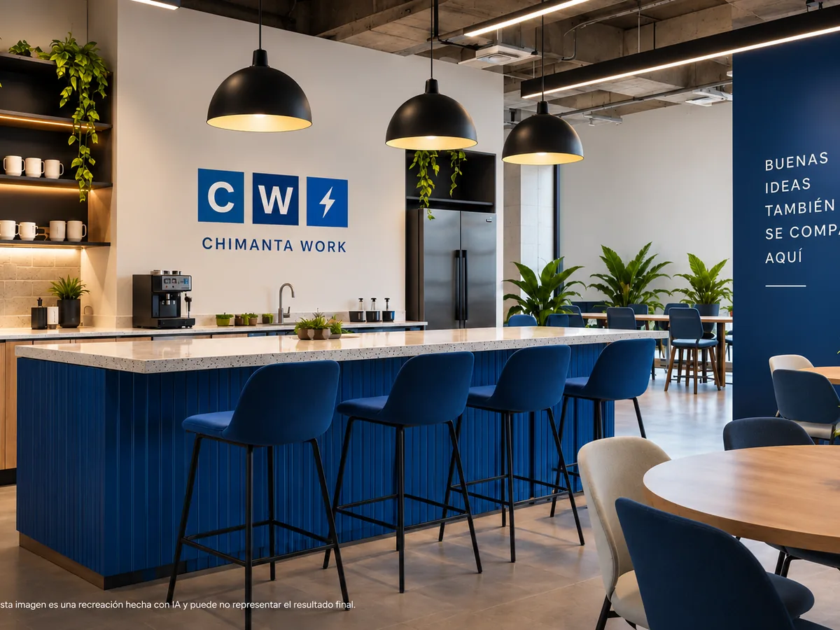 Barra de café y zona lounge de Chimanta Work