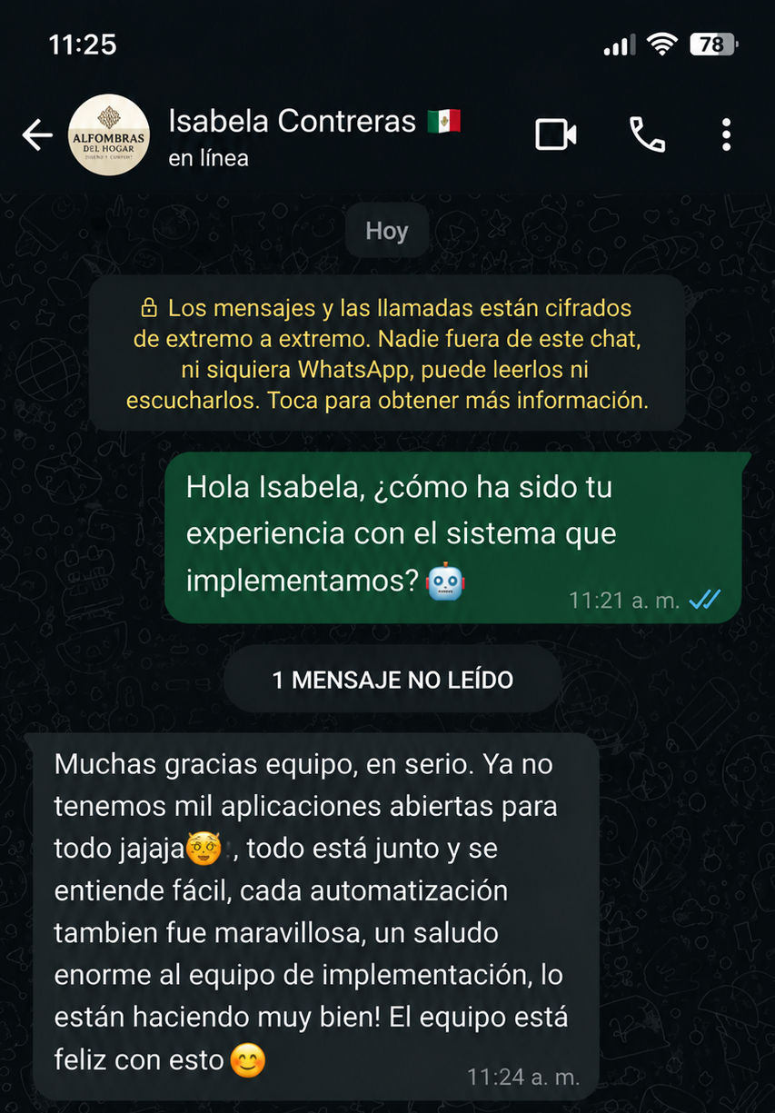 Conversación de WhatsApp con Isabela Contreras