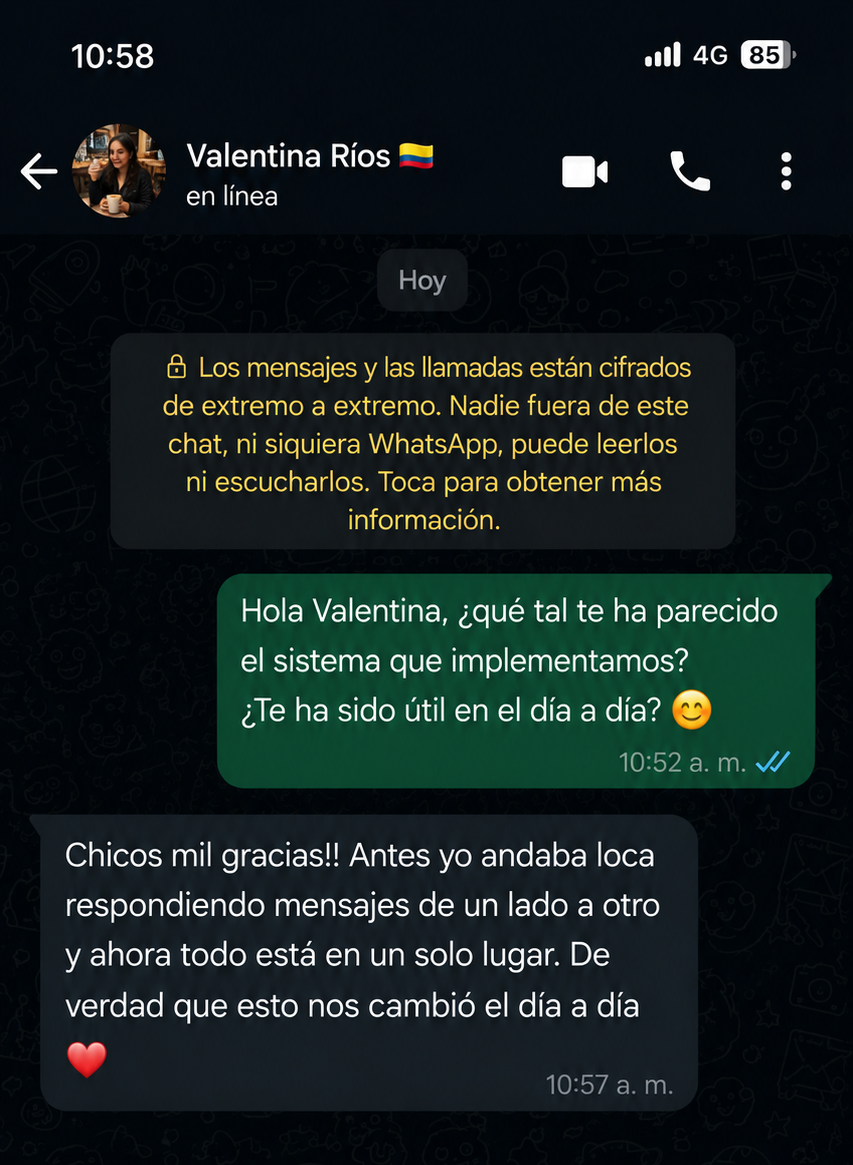 Conversación de WhatsApp con Valentina Ríos