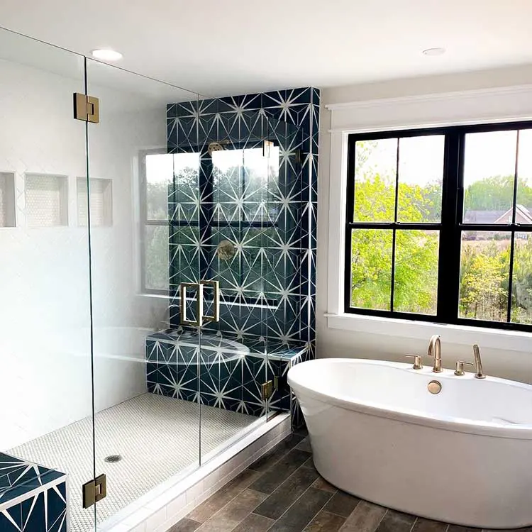 After: custom frameless glass shower enclosure by A Touch of Glass, St. Louis