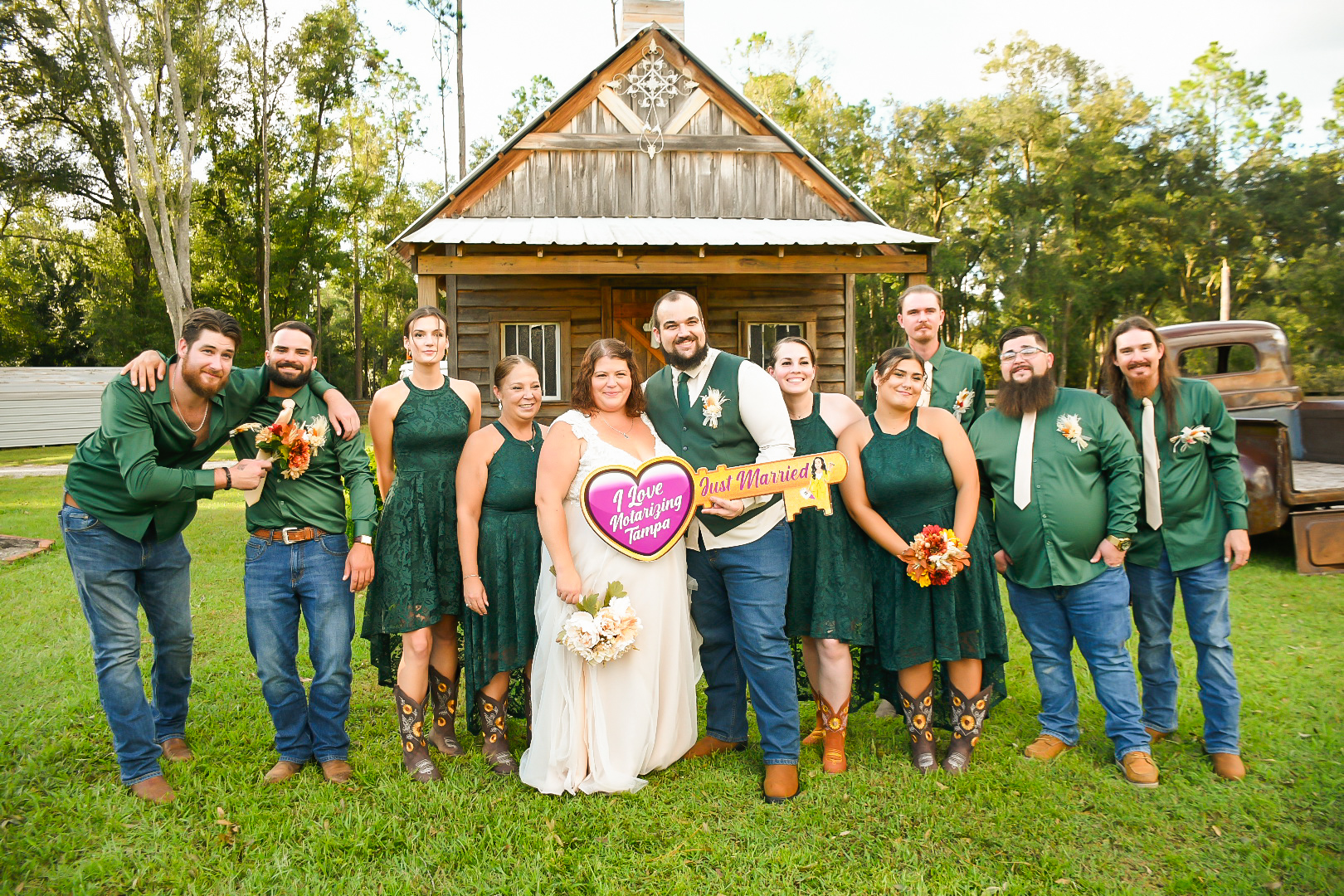 Wedding party celebrating