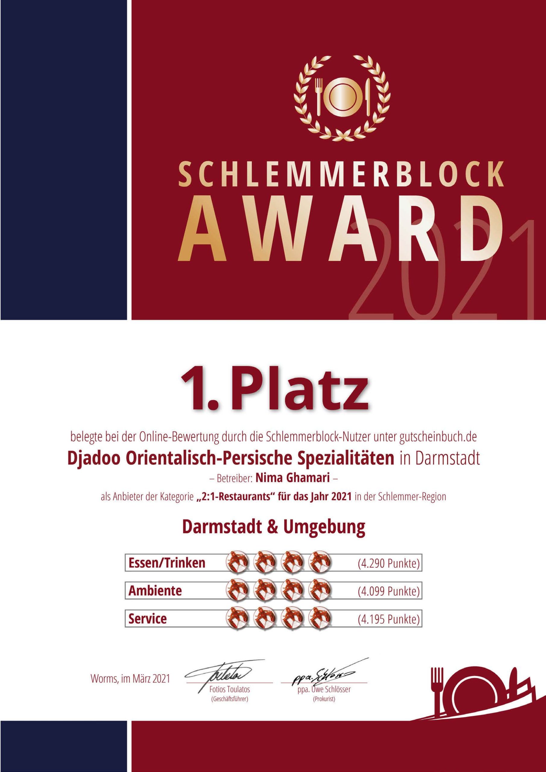Schlemmerblock Erster Platz 2021