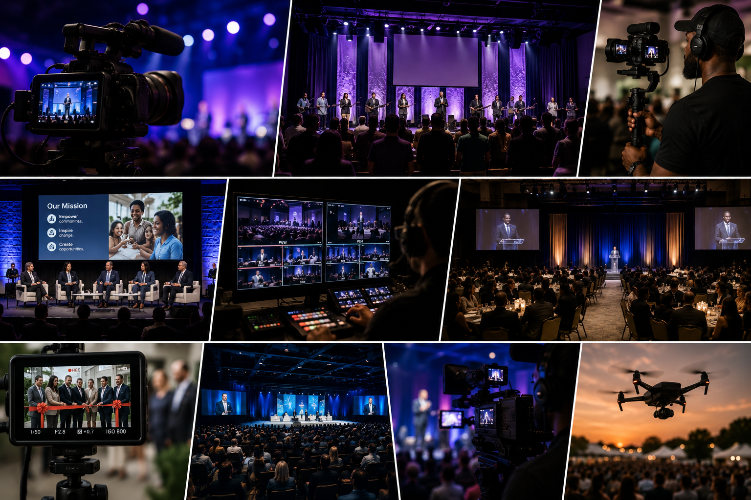Show Your Impact visual showing professional event production, event coverage, and audience engagement
