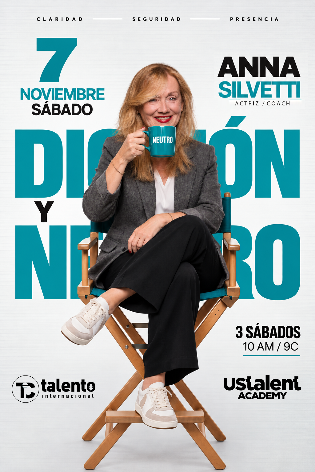 Flyer oficial de Acento Neutro y Dicción con Anna Silvetti