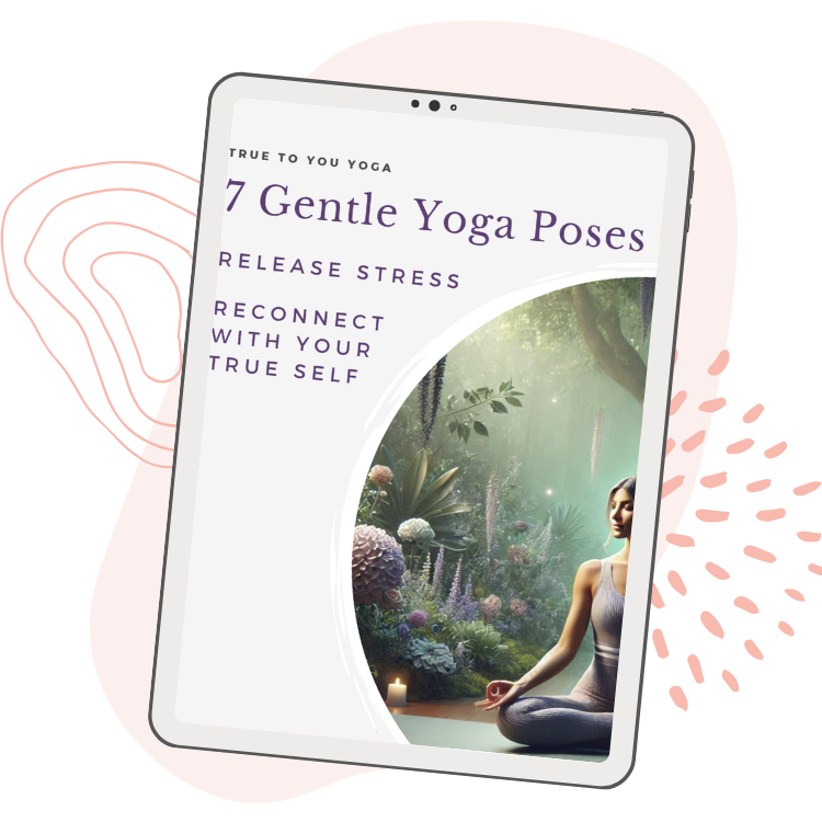 infographic for gentle yoga poses with person sitting in easy seat
