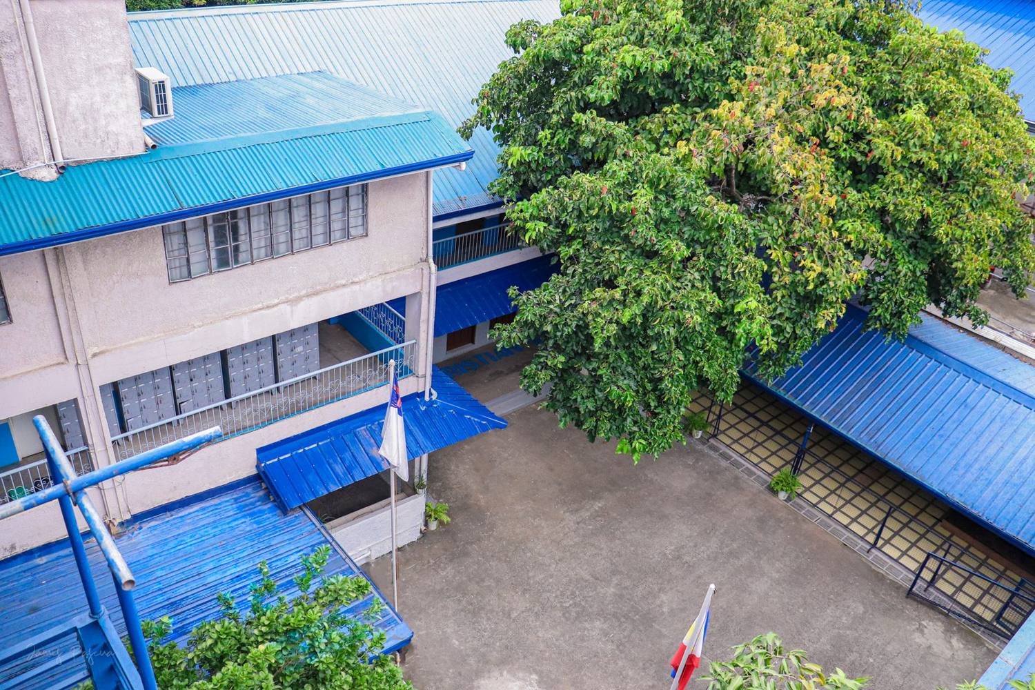 Aerial view of the AFCS campus courtyard
