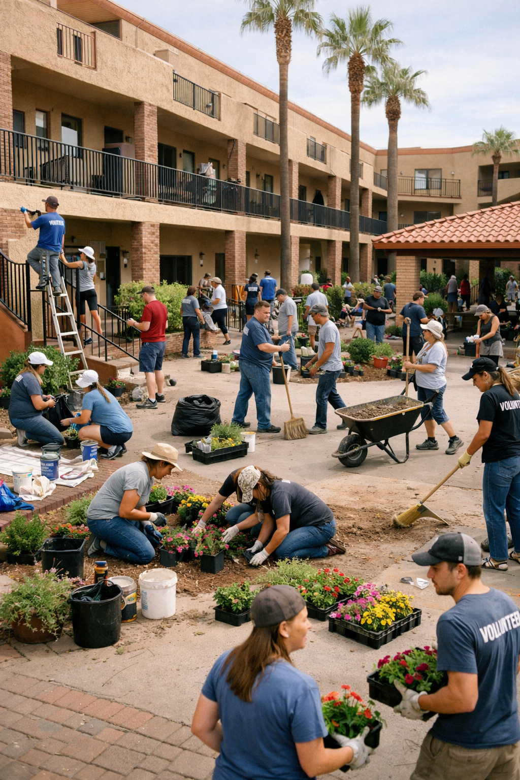 Volunteers serving together