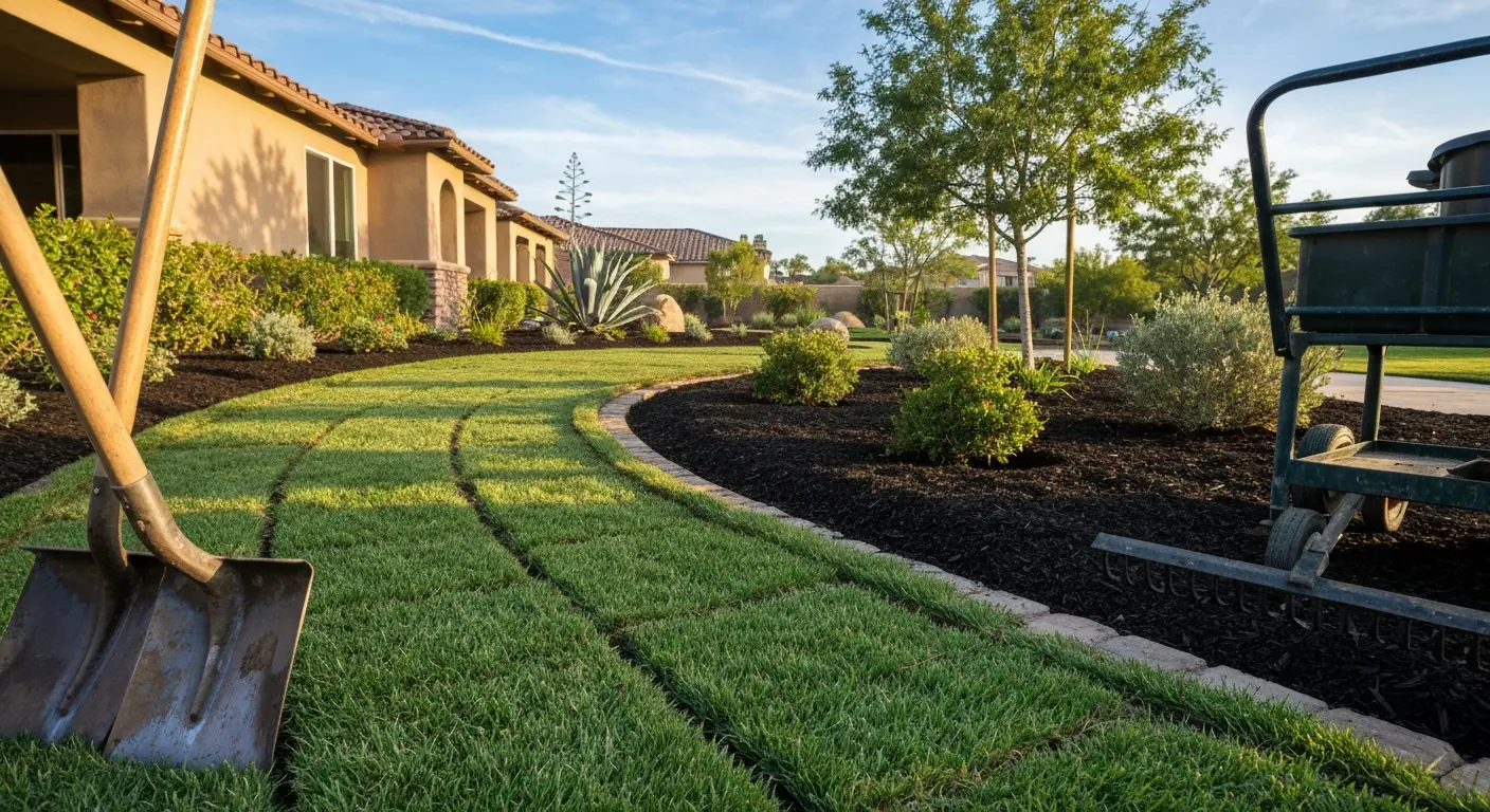 Sod and mulch installation