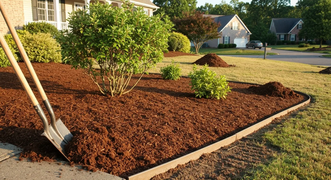 Mulch installation in landscape beds