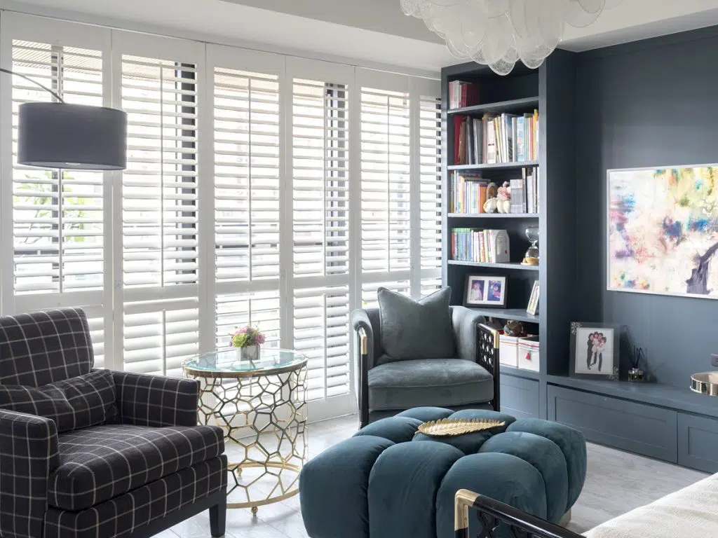 Norman plantation shutters in a bright, modern Jacksonville home