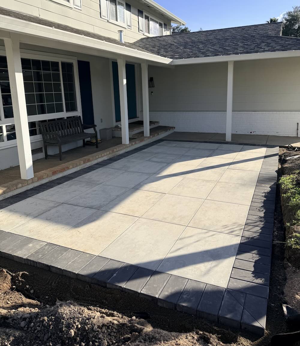Newly installed paver patio in a Sonoma wine country backyard
