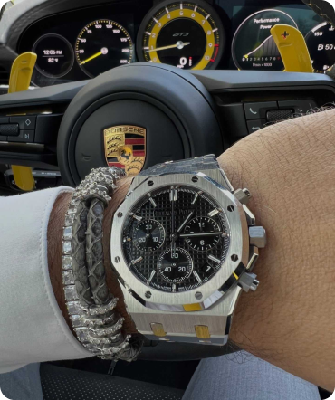 Audemars Piguet Royal Oak chronigraph in Dakota Burford's Porsche GT3RS.