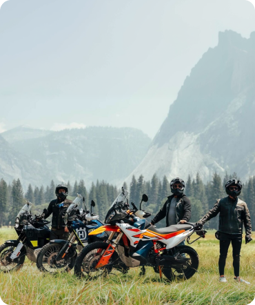 Three Luxvoni Partners In Yosemite Valley on adventure bikes.