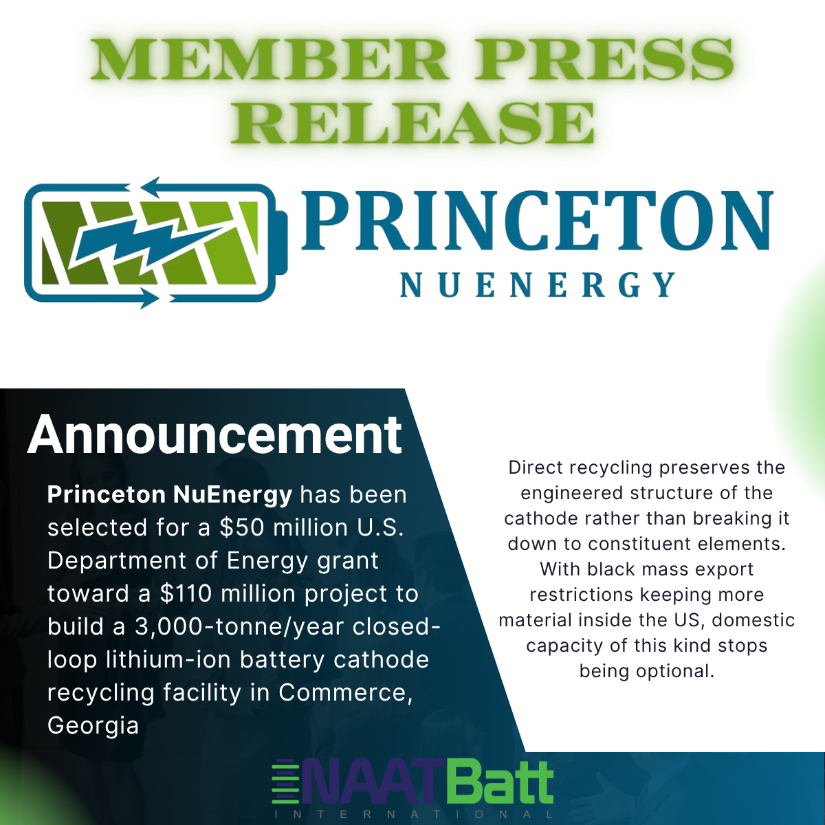 Member press release, Princeton NuEnergy and a Department of Energy grant