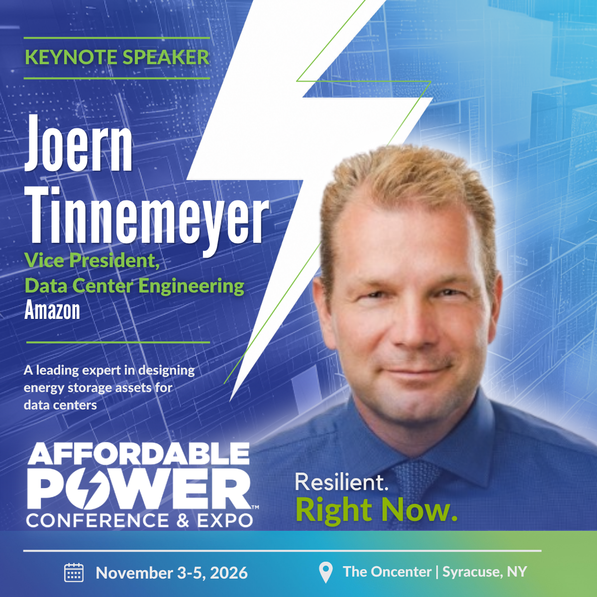 Keynote speaker Joern Tinnemeyer, Vice President of Data Center Engineering at Amazon