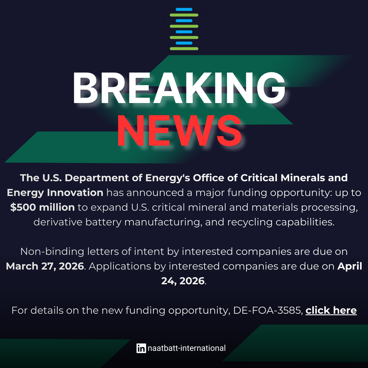 Breaking news, a Department of Energy critical minerals funding opportunity