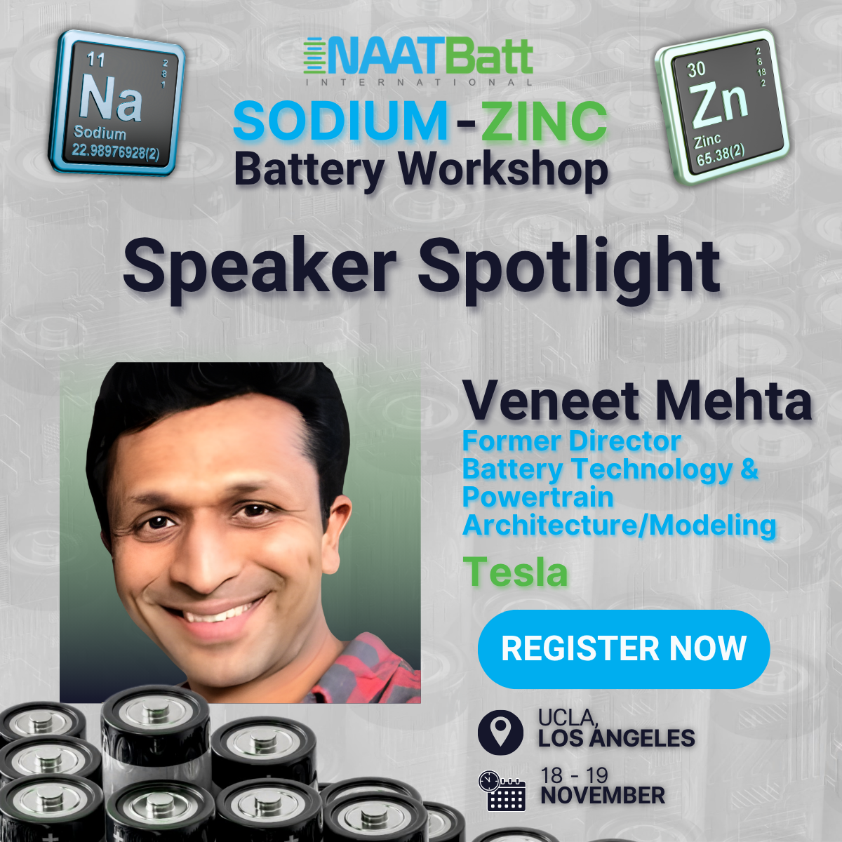Sodium-Zinc Battery Workshop speaker spotlight, Veneet Mehta, formerly of Tesla