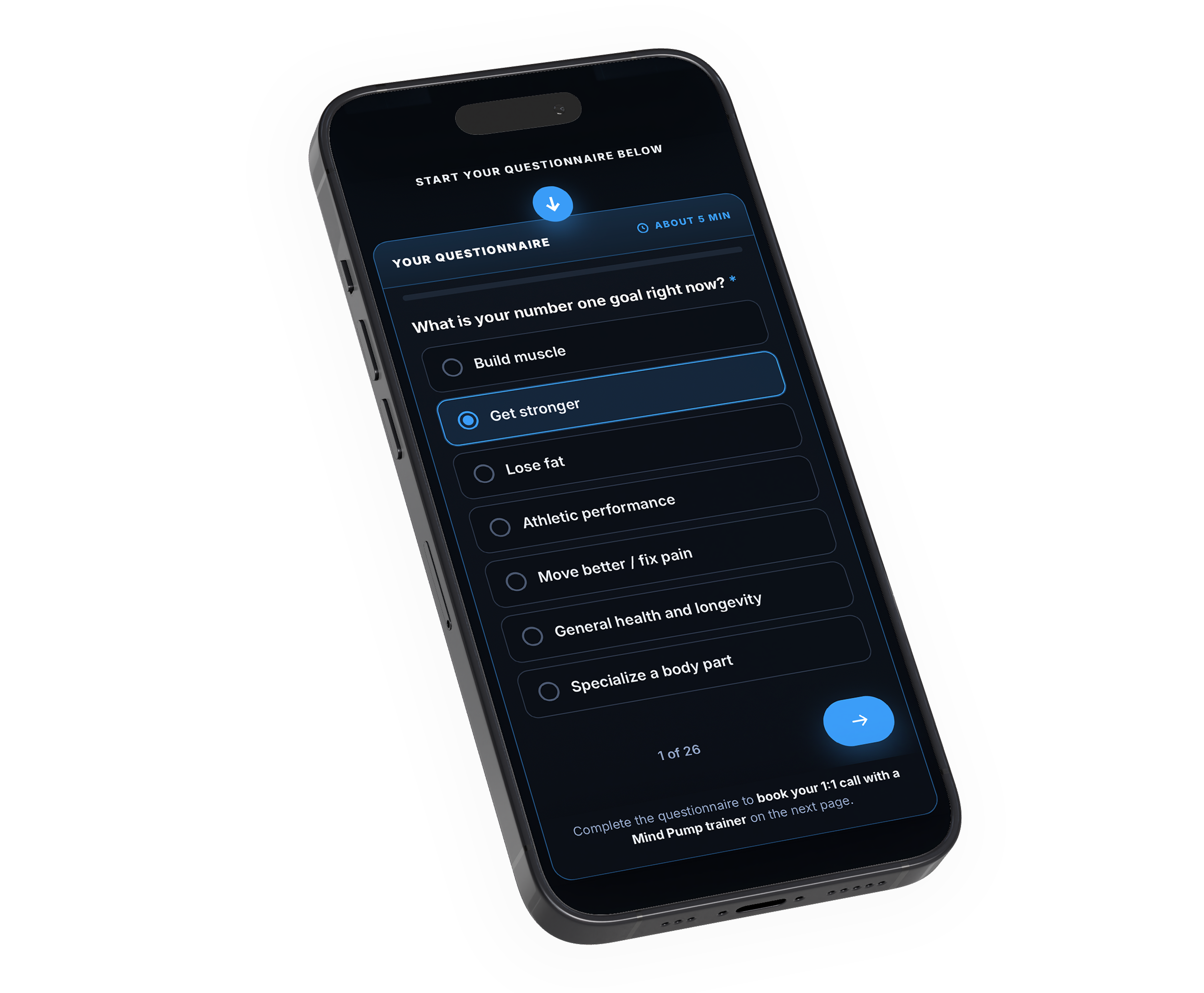 The MAPS Custom questionnaire on a phone