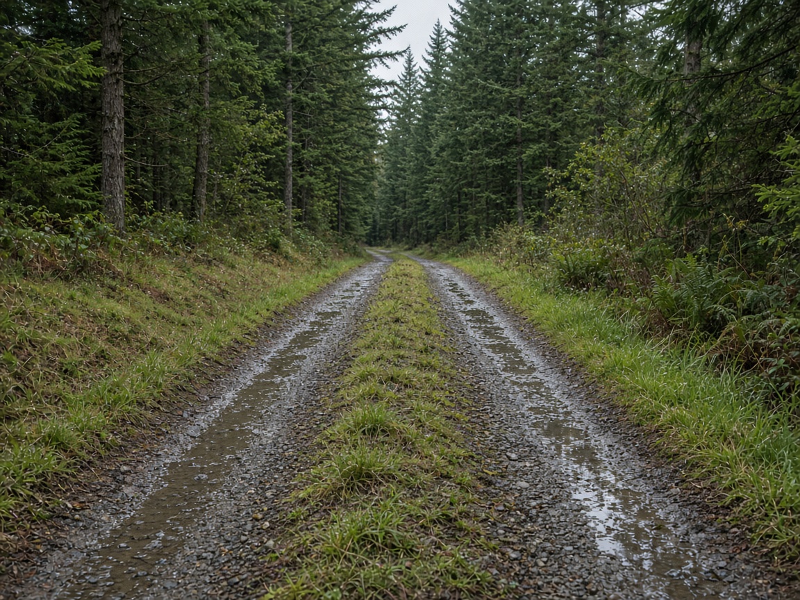 Gravel driveway with tire ruts before WB Group repair