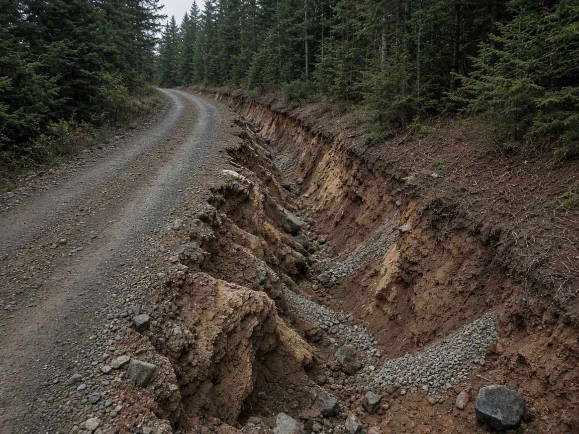 Gravel driveway washout before WB Group repair