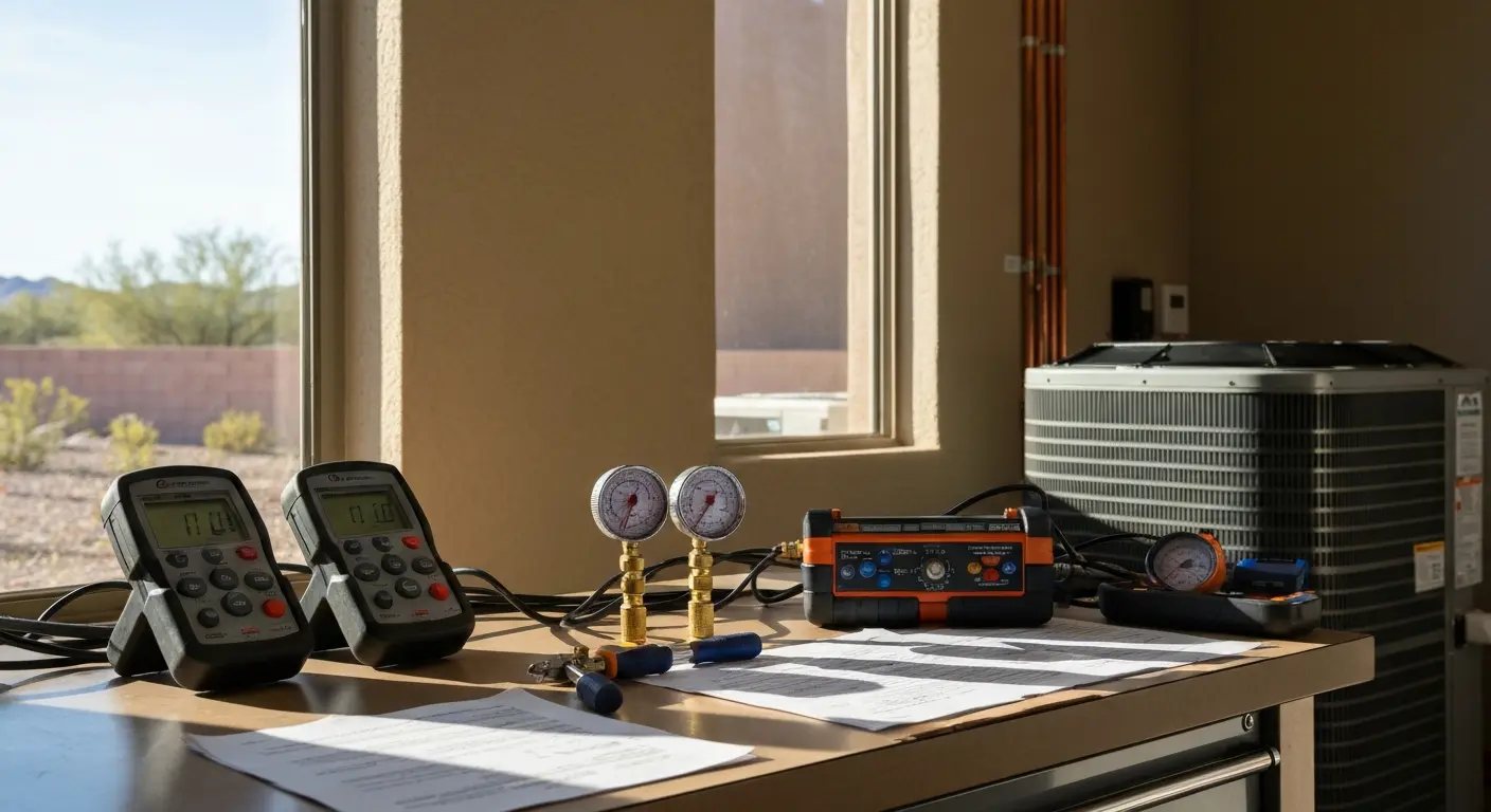 Technician inspecting air conditioning system