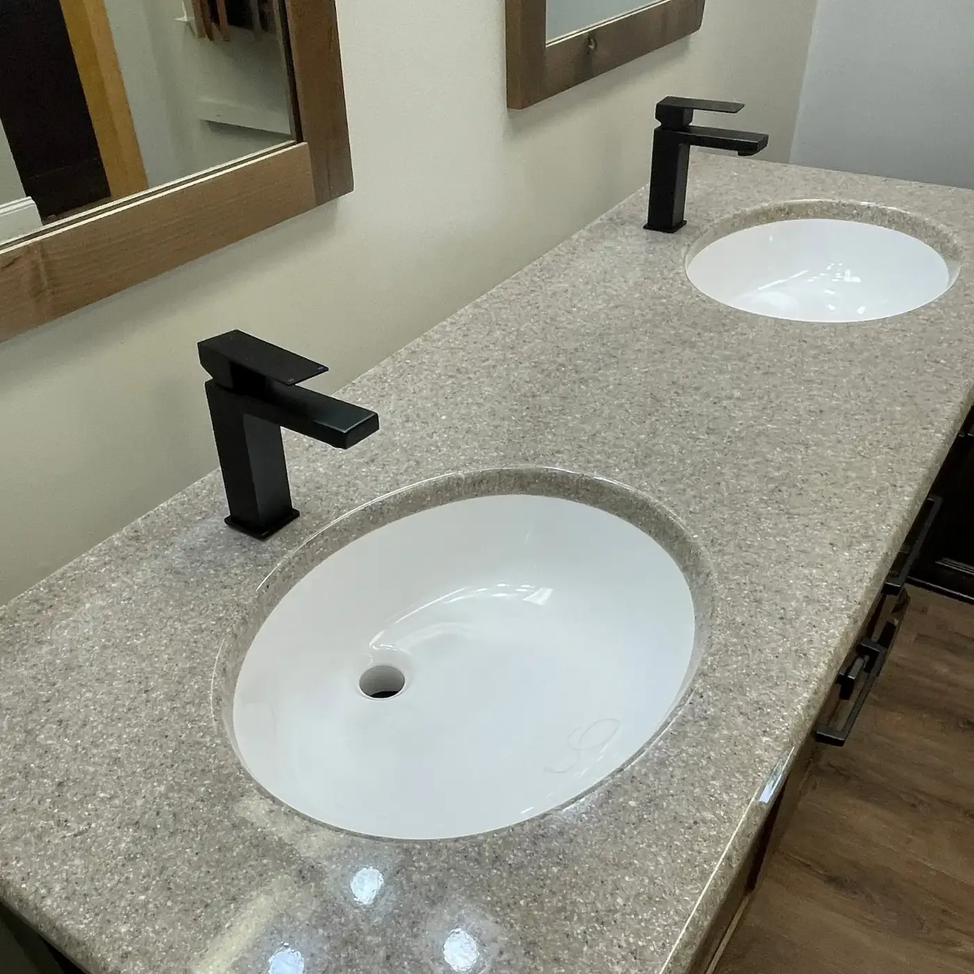 Double bath vanity with two sinks
