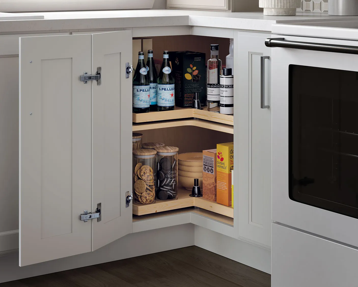Quality Signature Cabinetry corner pull-out storage solution
