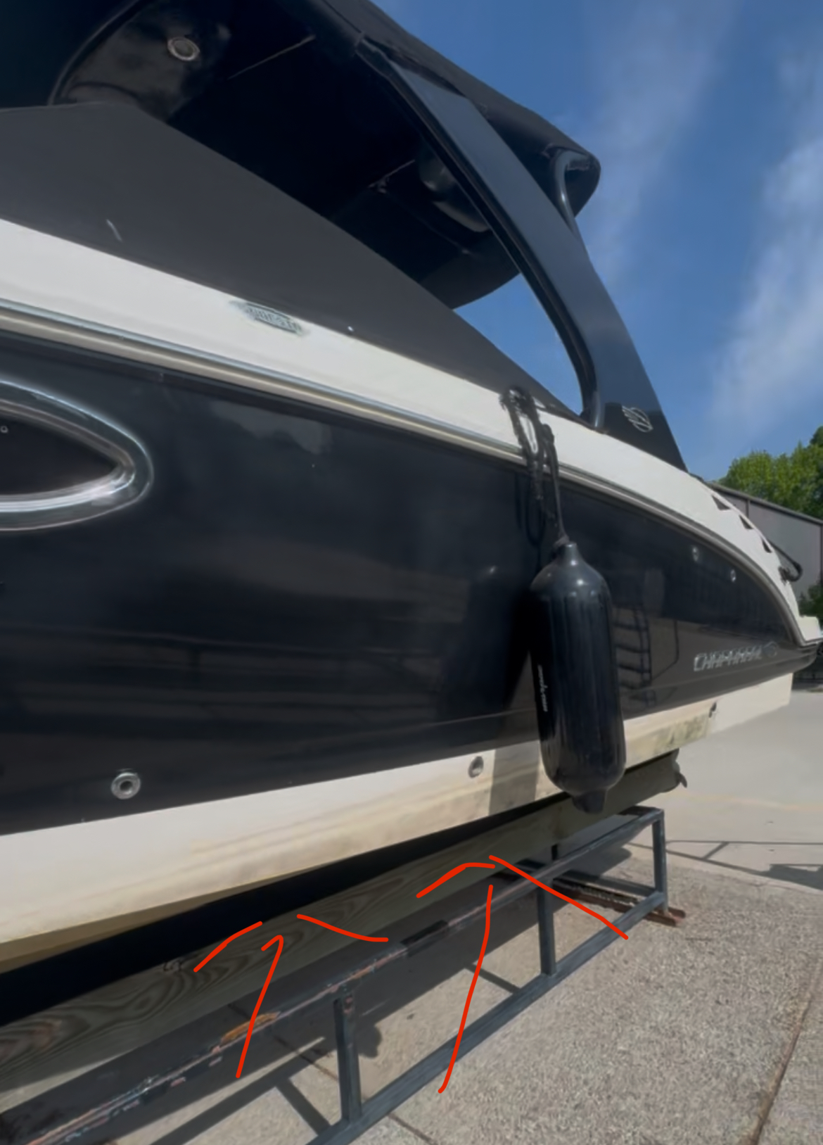  algae removal off bottom/hull of on black chaparral at kings point marina, nc 