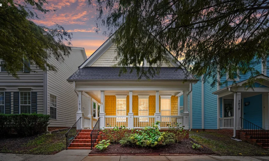 Craftsman porch at dusk