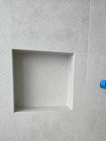 Shower and bathroom tiling in Kerikeri with large format tiles and waterproofed base