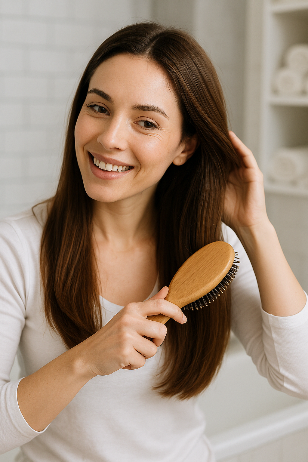 Photo of woman brushing her hair