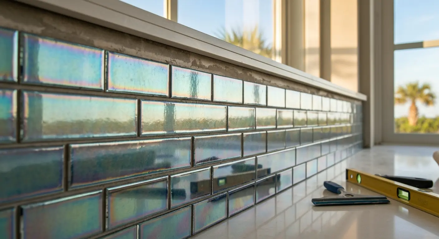 Glass tile backsplash