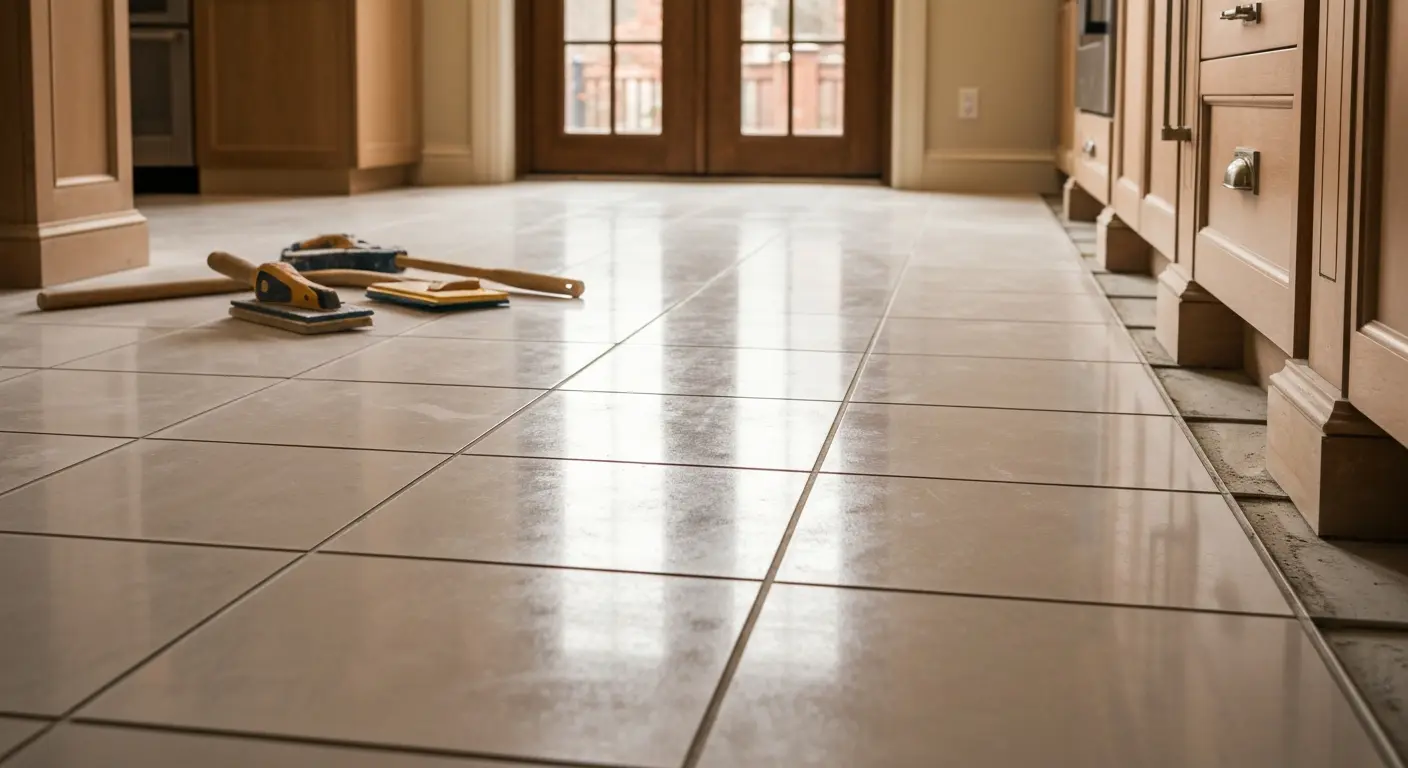 Tile flooring in kitchen