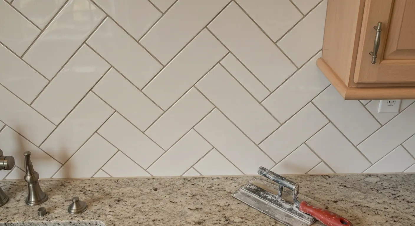 Herringbone tile backsplash