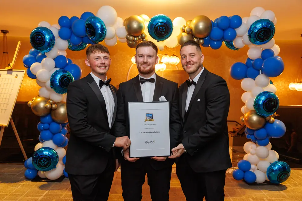CT Electrical team holding their ECA Industry Awards 2026 Highly Commended certificate for Best New Business