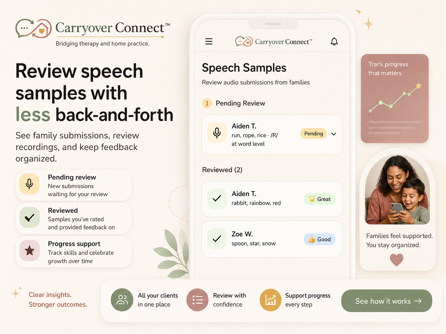 Carryover Connect speech samples review feature