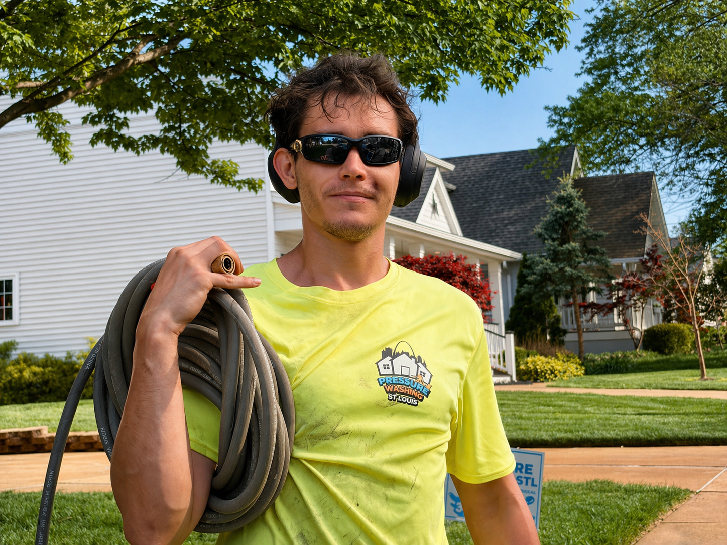 Pressure Washing St. Louis team member on the job