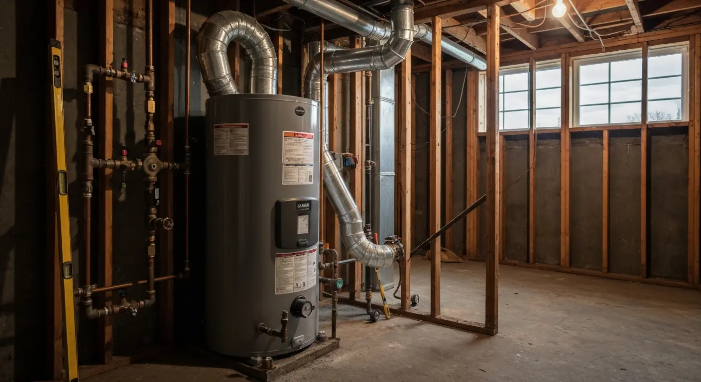 Gas water heater with vent and connections