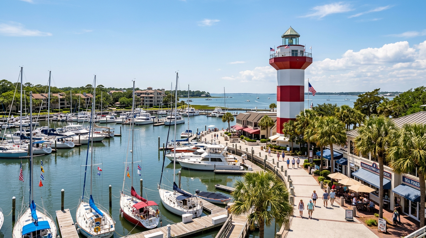 Harbour Town Lighthouse overlooking the marina on Hilton Head Island
