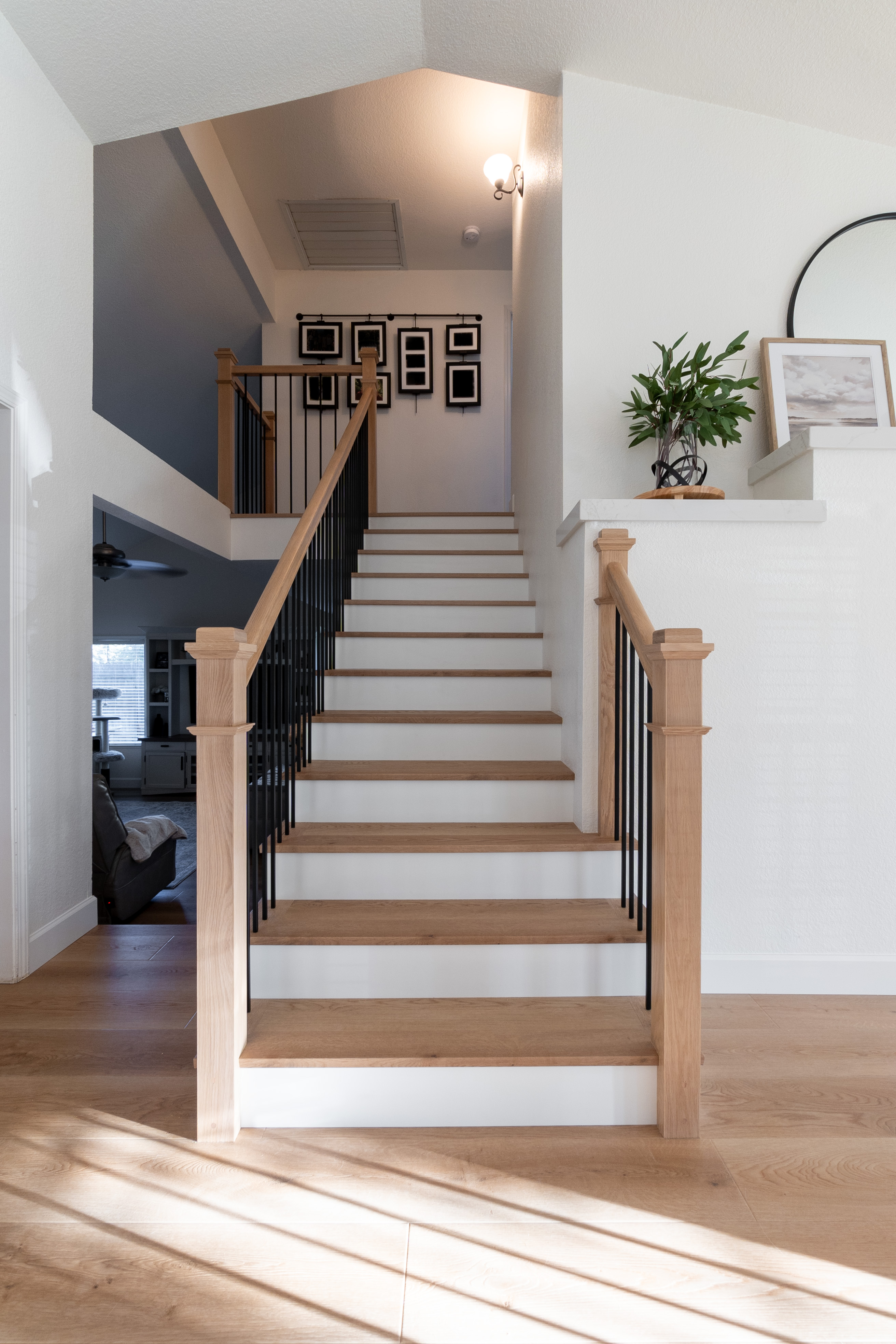 Full staircase remodel with iron balusters and wood treads, Roseville CA