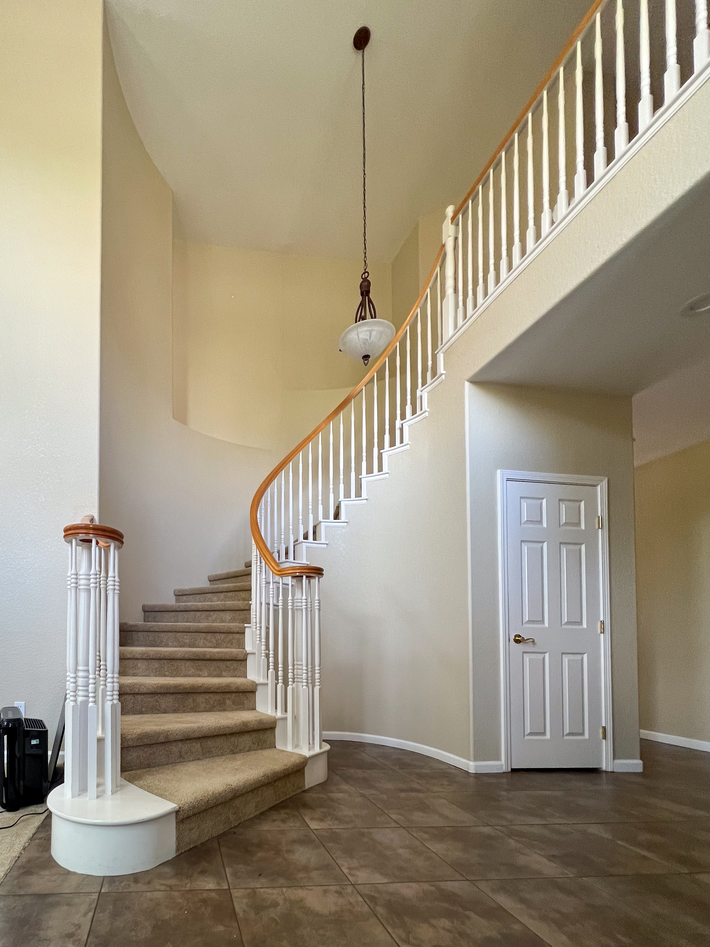 orange oak railing wooden balusters, Granite Bay CA