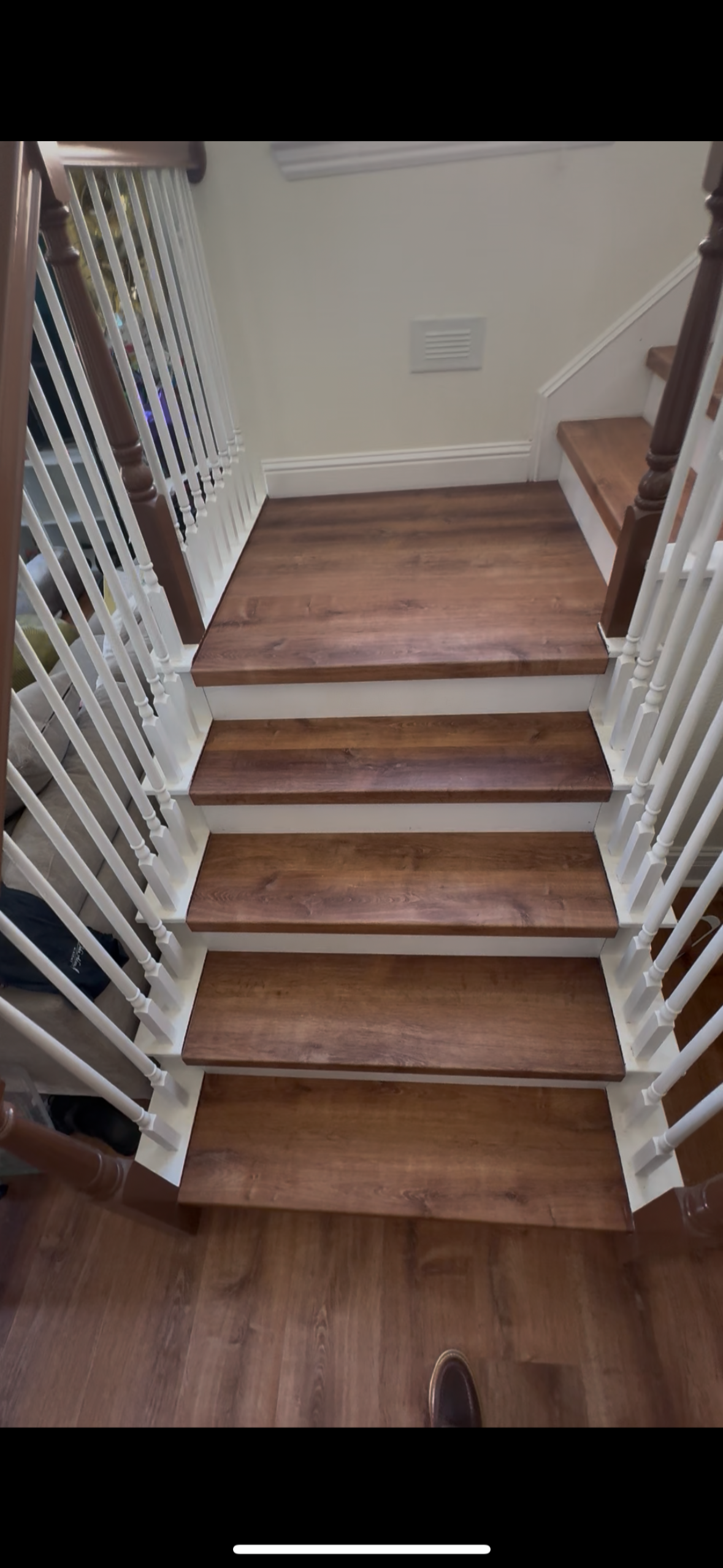 Carpet stairs converted to wood treads with white risers, Roseville CA